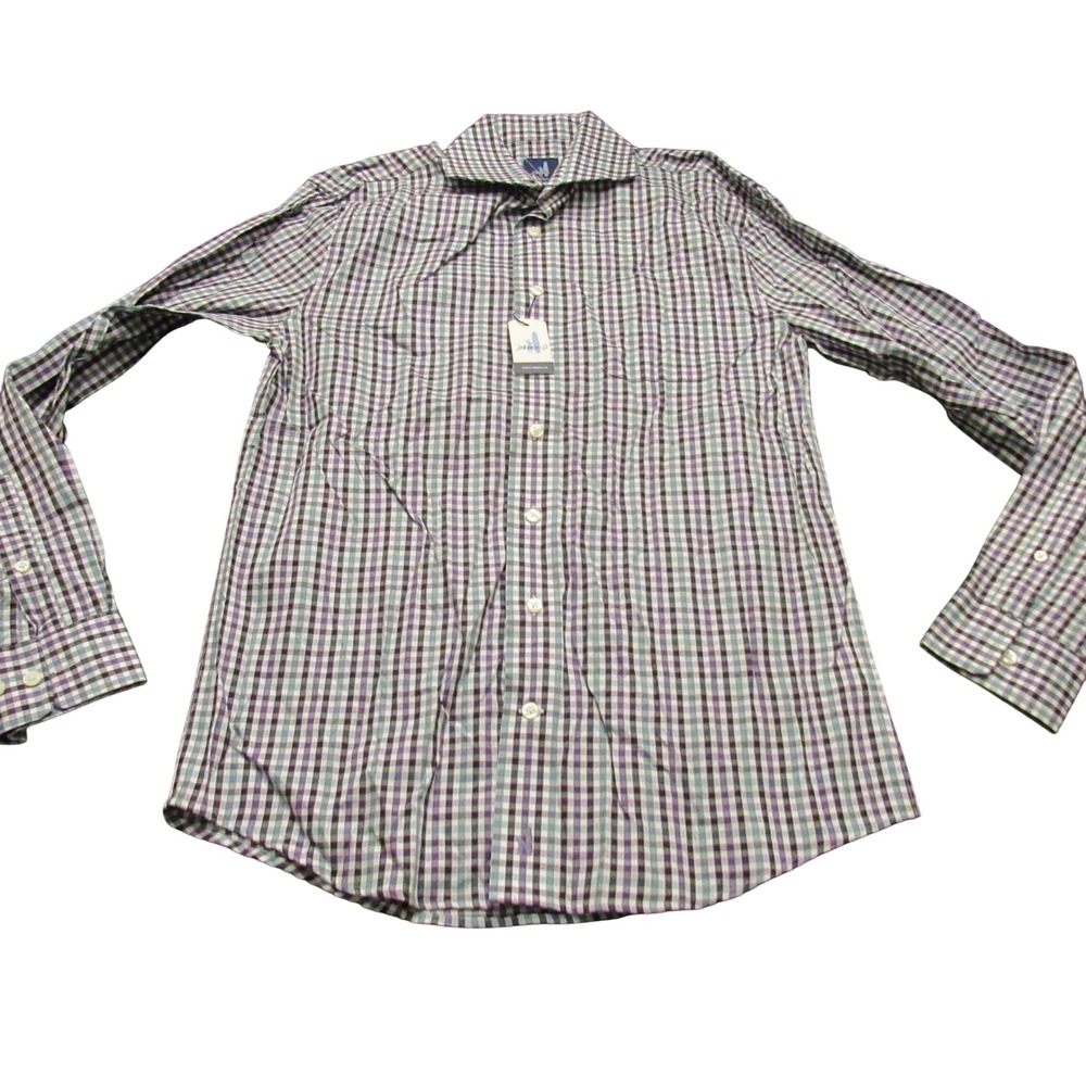Johnnie-O Mens Small Gingham Check Button Down Shirt Purple Blue Long Sleeve NWT